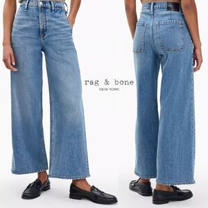 Rag & Bone Andi High Rise Ankle Wide Leg Jeans Womens Sz 26 Orion Blue Med. Wash